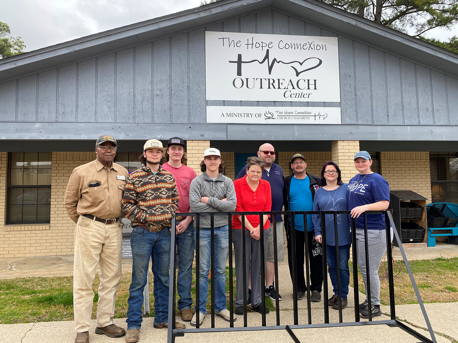Pictured left to right: Eddie Thomas (UAHT Welding Instructor); Gavin Smith (Career Center Student from Spring Hill High School); Micah Hardee (Career Center Student from Spring Hill High School); Wesley Almand (Career Center Student from Nevada High School); Janie Head; Adam Perry (HCOC Board President); Phillip Lewis; Bonnie Lewis; Jennifer Martinez (HCOC Assistant Director)